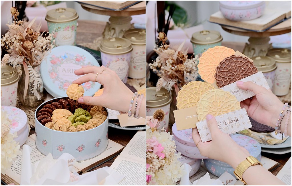 愛莉兒手作烘焙│台中北屯：隱藏台中超美白色老宅 會牽絲的現烤焦糖蕾絲餅 還有四色手工曲奇餅