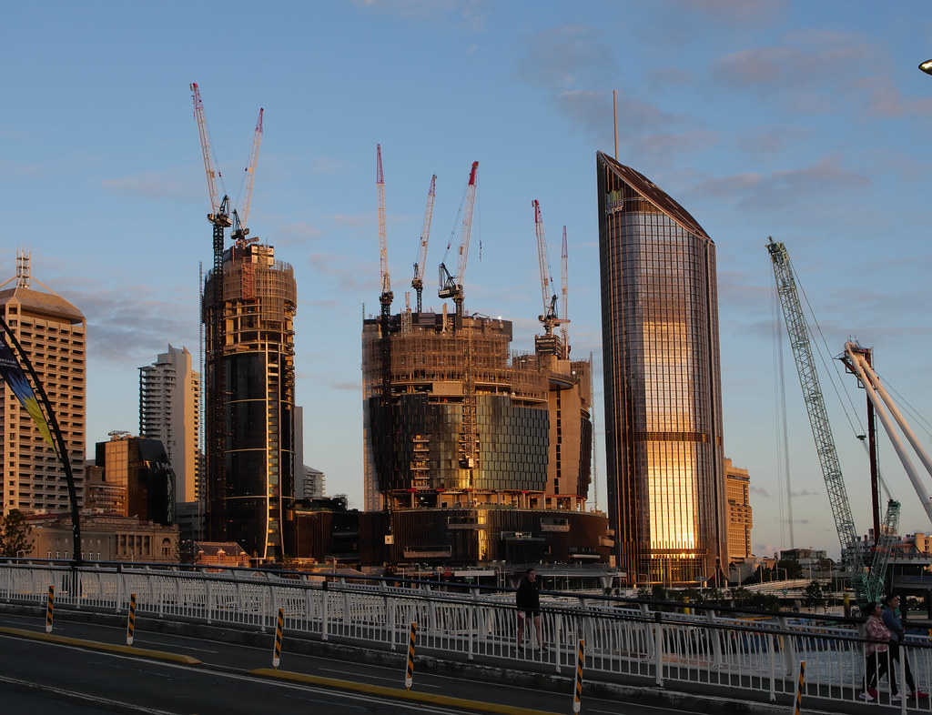 Realm of the cranes Brisbane CBD in sunset light Thomas Flickr
