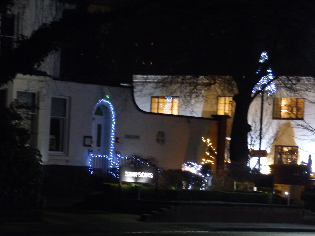 Simpsons Westbourne Crescent, Edgbaston at night Christmas lights