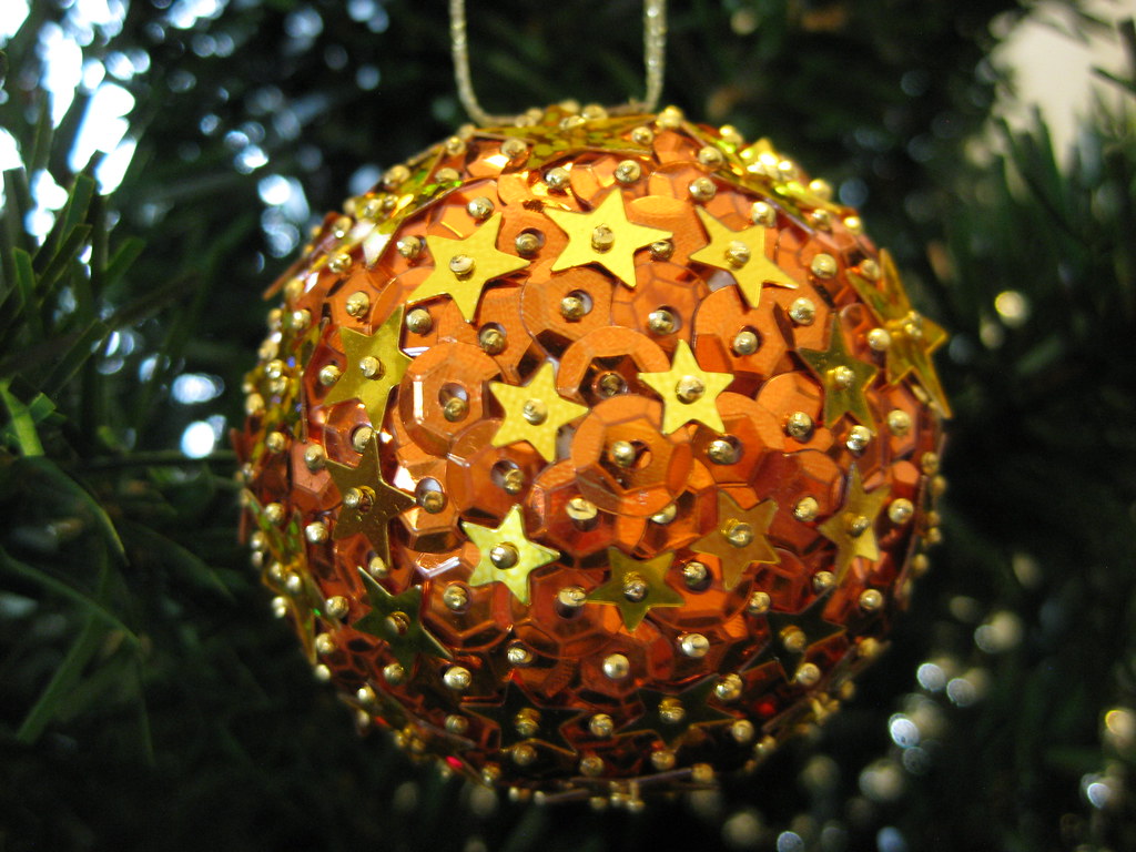 Hand Beaded Orange, Amber and Gold Star Christmas Bauble Flickr