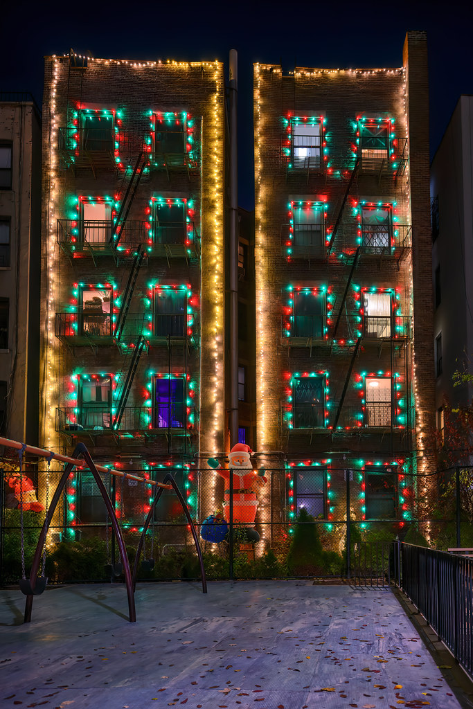 Christmas lights on the fire escapes at the back of two bu… Flickr