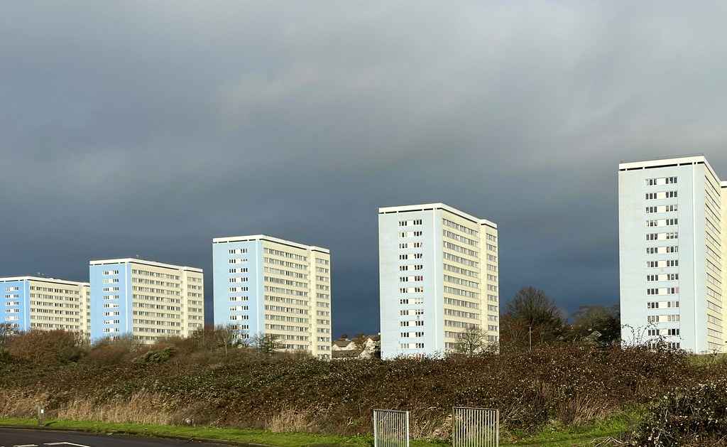 Regimented blocks of flats on Woolston sea front River Road Travels