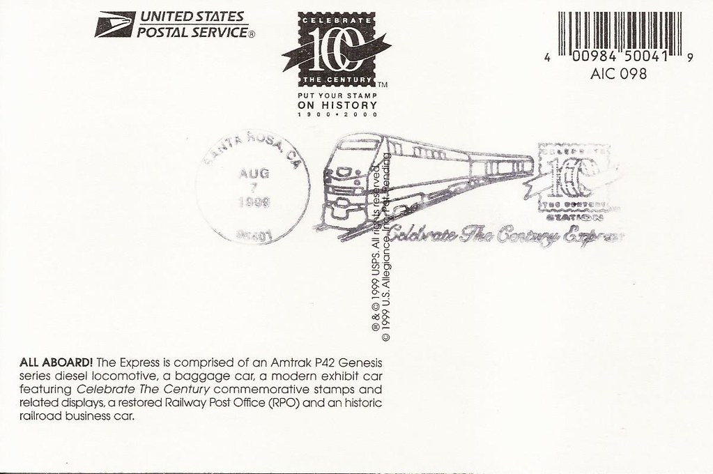 USPS/Amtrak "Celebrate the Century Express" souvenir postc… Flickr