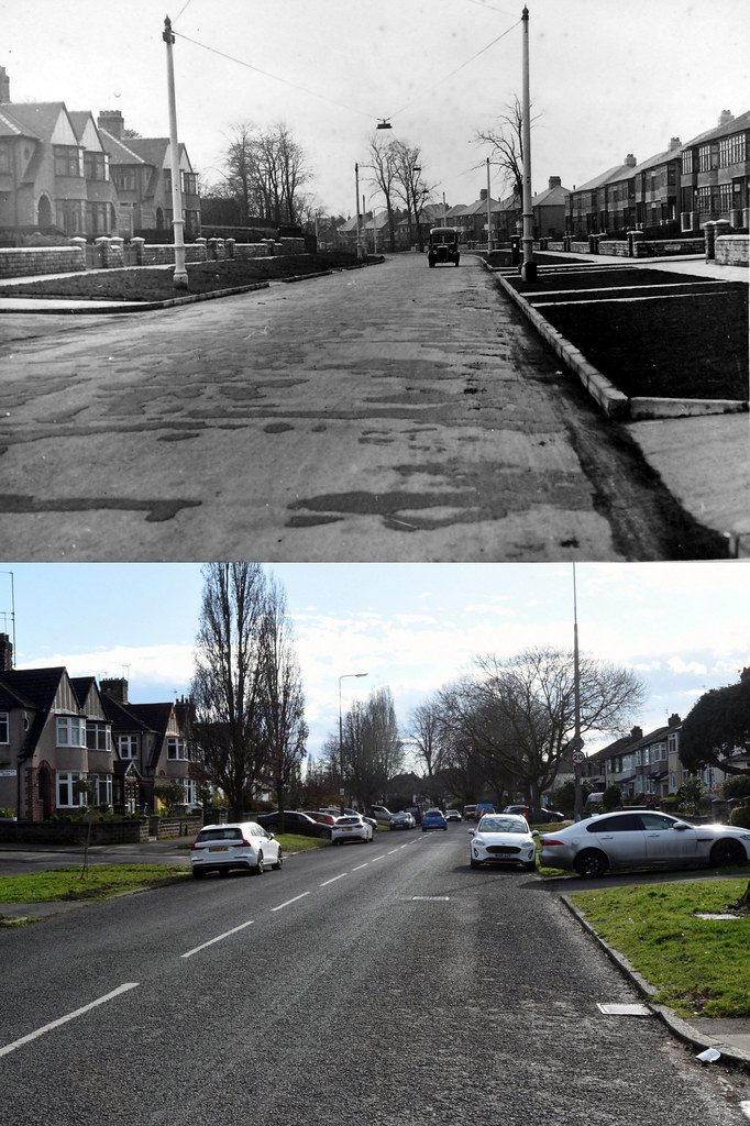 Cooper Avenue North, Mossley Hill, 1940s and 2023 Keith Jones Flickr