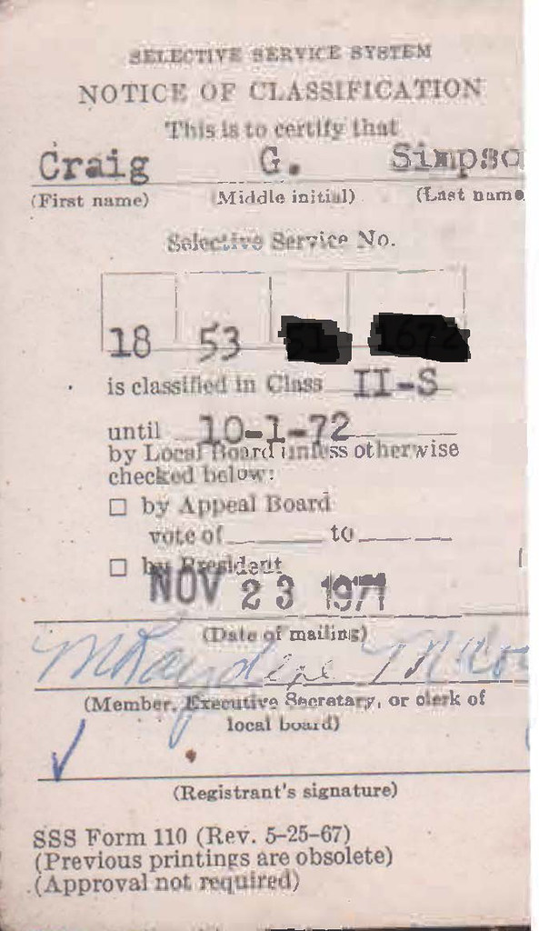 Draft classification card 1971 A Selective Service System… Flickr