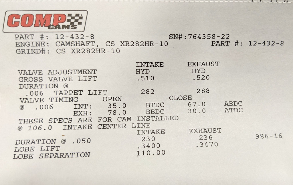 Cam Card Comp Cams Hydraulic Roller Camshaft Bruce Huber Flickr