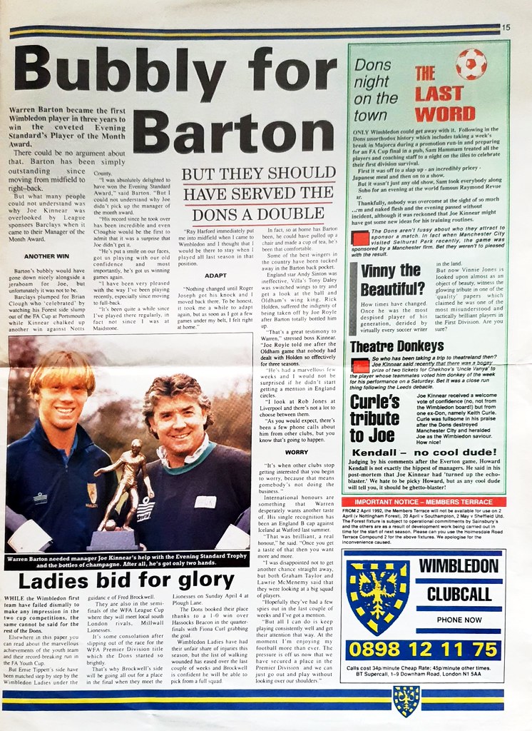 Wimbledon FC Official Newspaper March 28 1992 Page 1… Flickr
