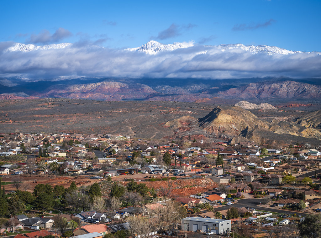 City of Hurricane Utah Winter Snow Snowcapped Mountains Red Rock Blue
