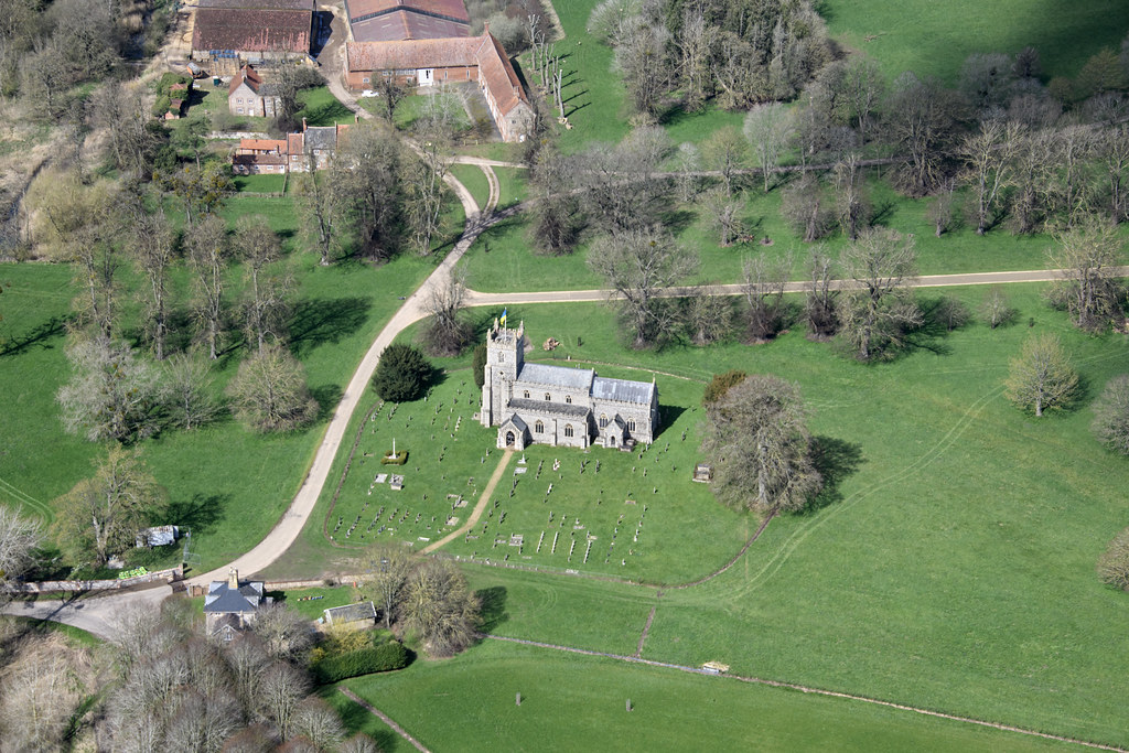 East Raynham aerial image St Mary's Church site of a Norfolk lost