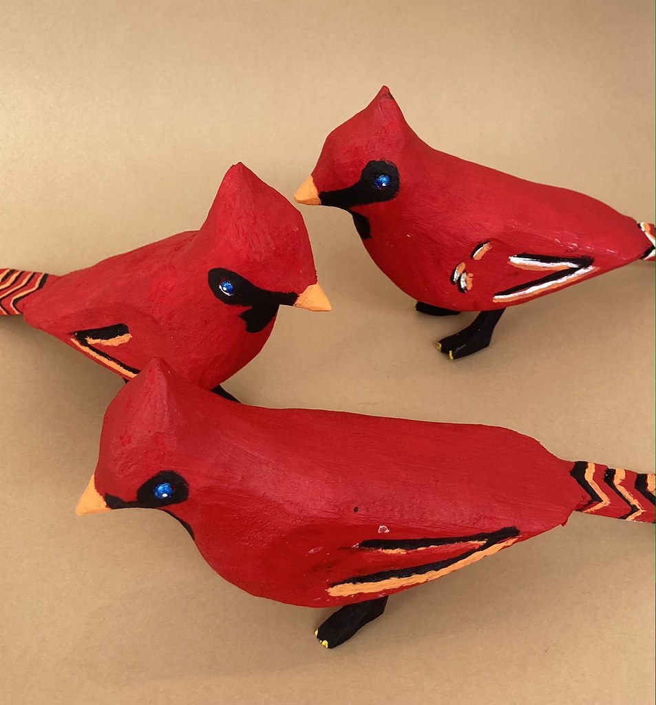 Basil Doucette, Large Folk Art Cardinals, Wood Carving Flickr