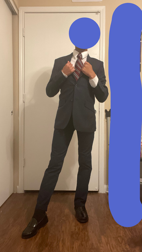 Navy suit jacket, white dress shirt, burgundyblue stripe… Flickr