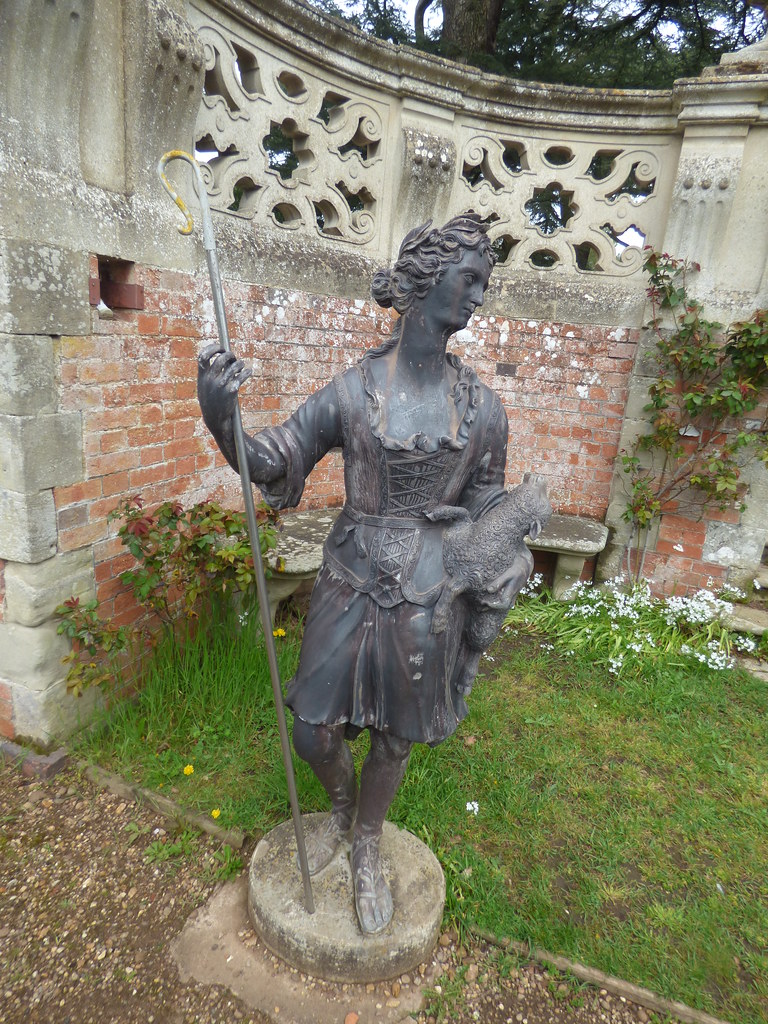 Lead Statue of Shepherdess to North Side of Forecourt at Charlecote