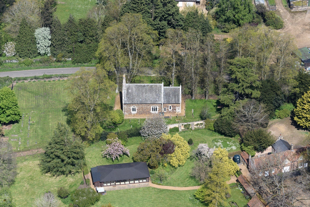 Shouldham Thorpe aerial image St Mary's Church. Site of a Norfolk