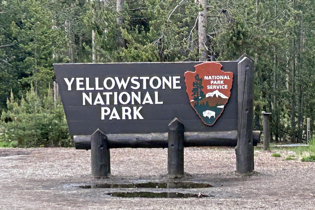 Yellowstone National Park sign (West Yellowstone, Montana, USA) a