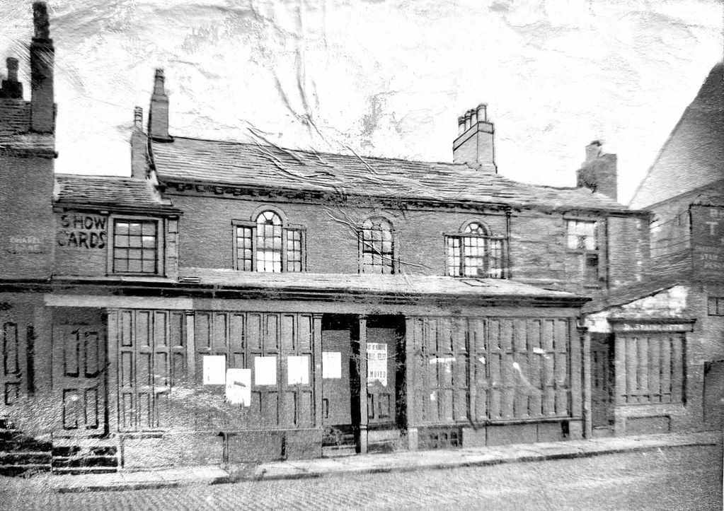 "Old shops in Chapel Lane, Unitarian Chapel to right" Brad… Flickr