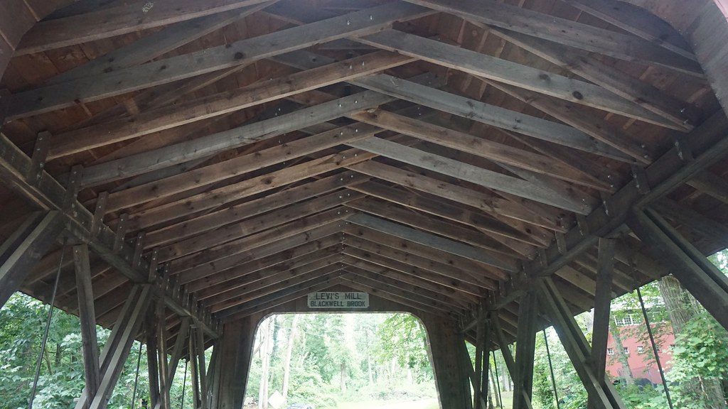 The roof of Blackwell Brook covered bridge. Brooklyn CT. Mark