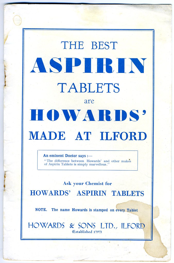 1930 advert for Howards' Aspirin Tablets, Ilford. 1930 adv… Flickr