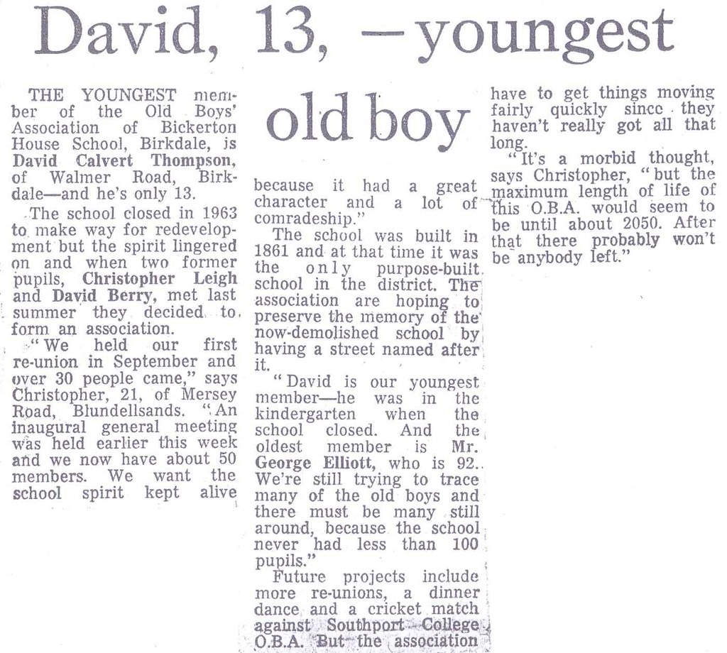 Bickerton House School 1964 Old Boys Reunion Newspaper Cut… Flickr
