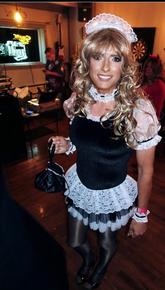 image Wearing my sissy maid uniform out at the bar. Jennifer