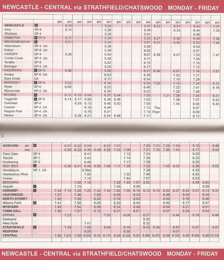 NewcastleSydney (Central) AM Peak timetable grid showing … Flickr