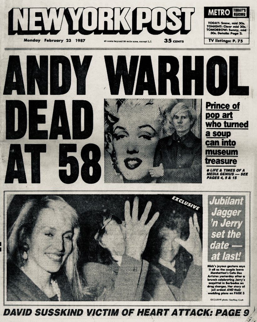 1987 NY Post Newspaper Andy Warhol Death February 23, 19… Flickr
