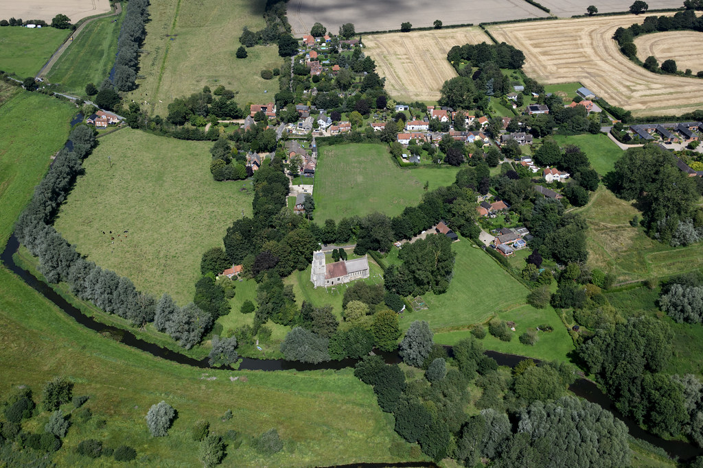 BurghnextAylsham aerial image St Marys Church overlooking the River