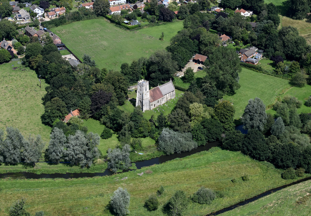 BurghnextAylsham aerial image St Marys Church overlooking the River