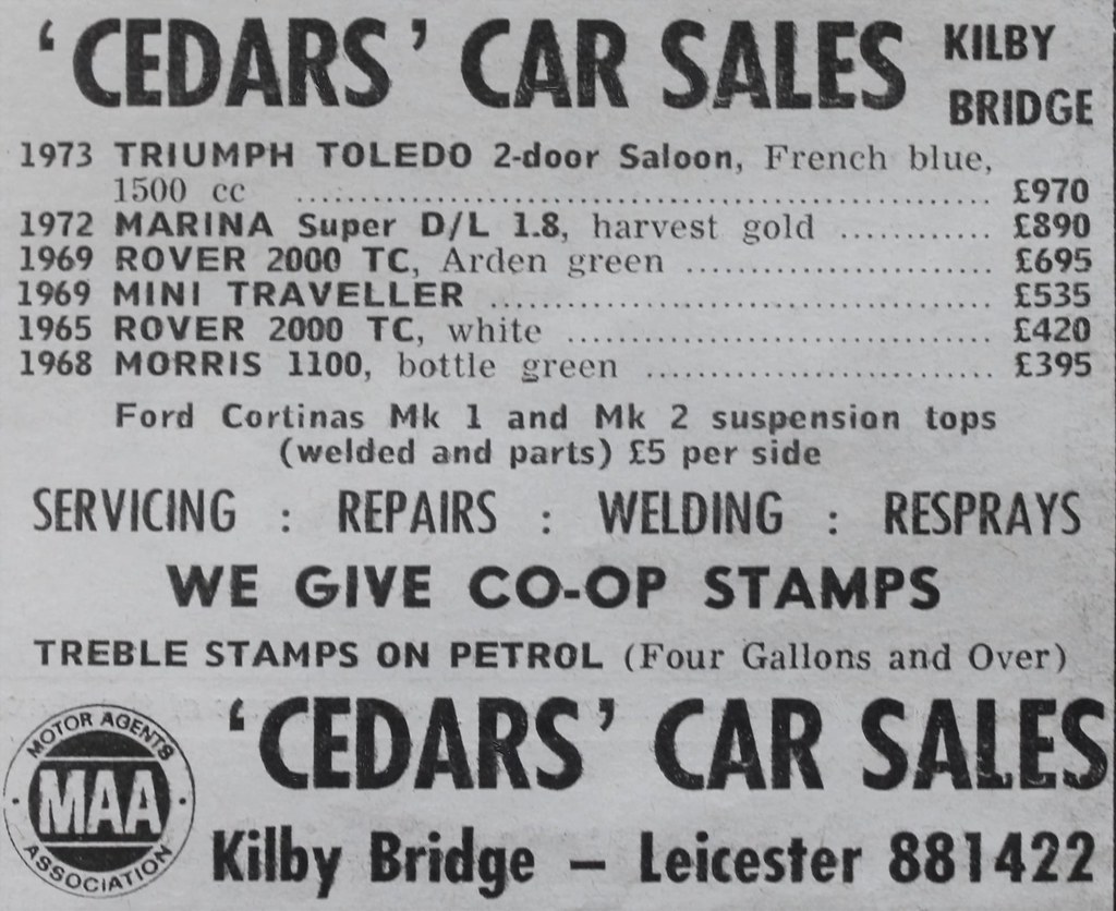 1975 ADVERT CEDERS CAR SALES KILBY BRIDGE WIGSTON LEICES… Flickr