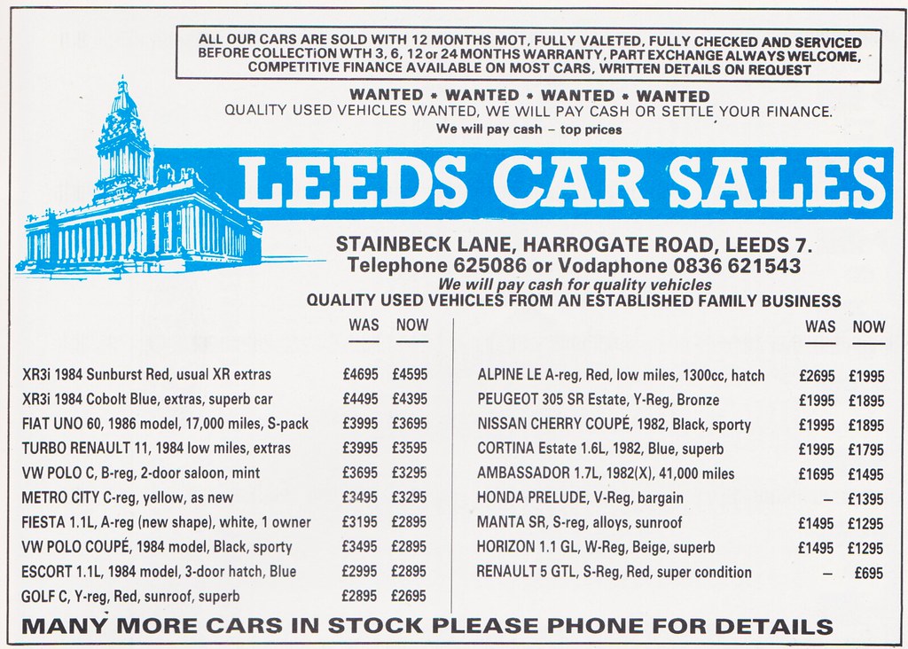 1988 ADVERT LEEDS CAR SALES STAINBECK LANE HARROGATE R… Flickr