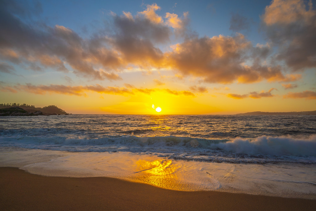 Beautiful Beach Sunset Red Orange Yellow Clouds Carmel by the Sea