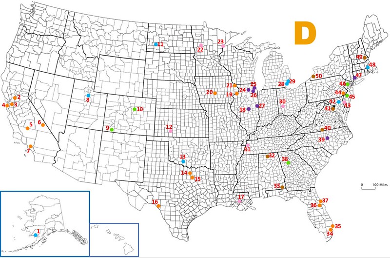 Dots on a Map US 'D' cities Quiz By purplebackpack89