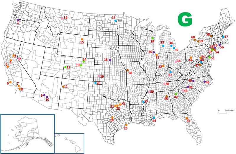 Dots on a Map US 'G' cities Quiz By purplebackpack89