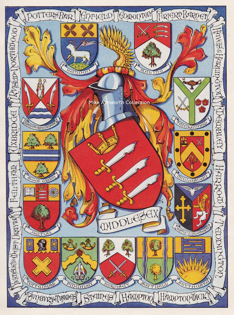 The arms of the County of Middlesex and its constituent bo