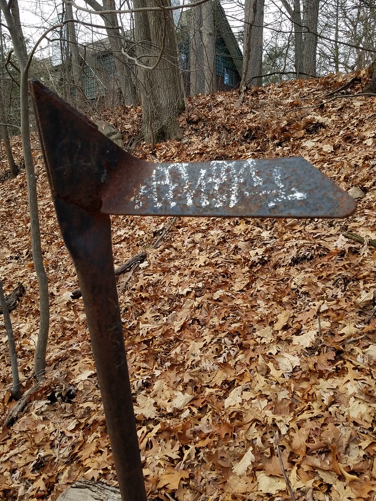 Old railroad post Along Upper Falls Greenway, Newton, Mass… D