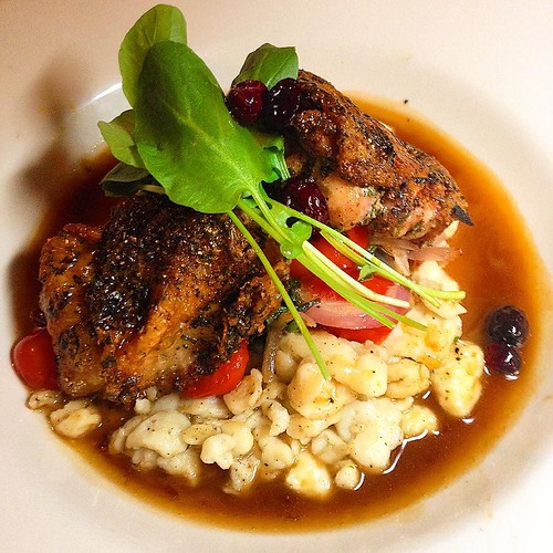 Herb crusted pheasant with spaetzle, tomatoes, red chard a… Flickr