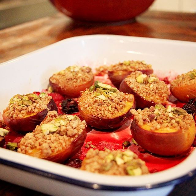 Baked nectarines with berries, crumble & pistachio at par… Flickr