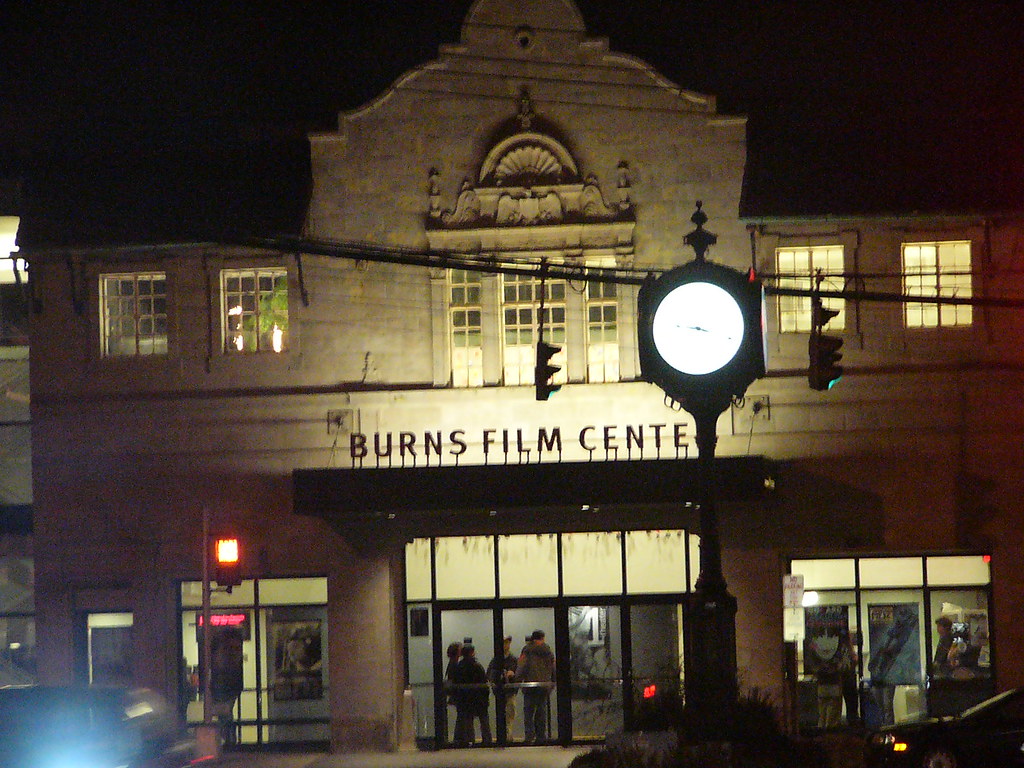 Pleasantville Clock in front of the Jacob Burns Film Center a photo