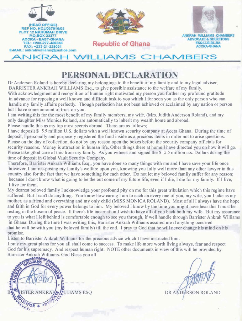 PERSONAL_DECLARATION Received from a 419 scammer when I as… Flickr