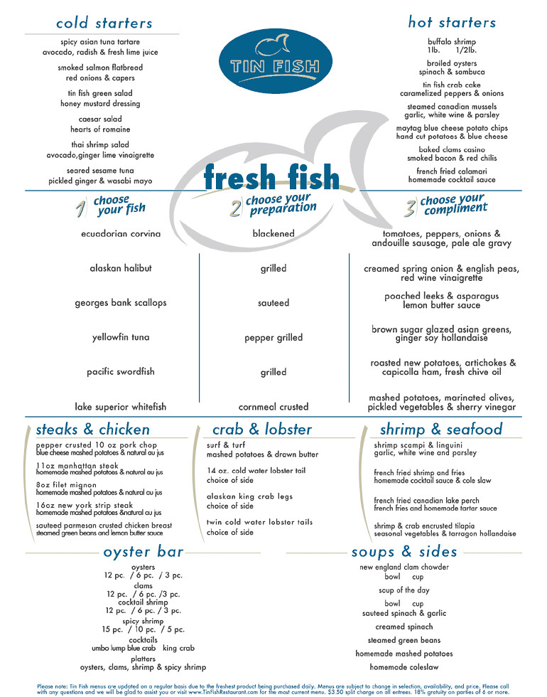 tin fish dinner menu 06 2006 Patrick McCarthy Flickr