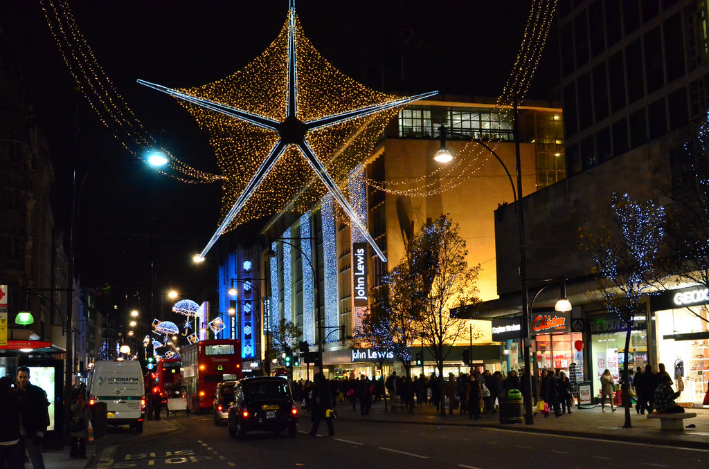 Oxford Street Christmas lights in Oxford Street. John King Flickr