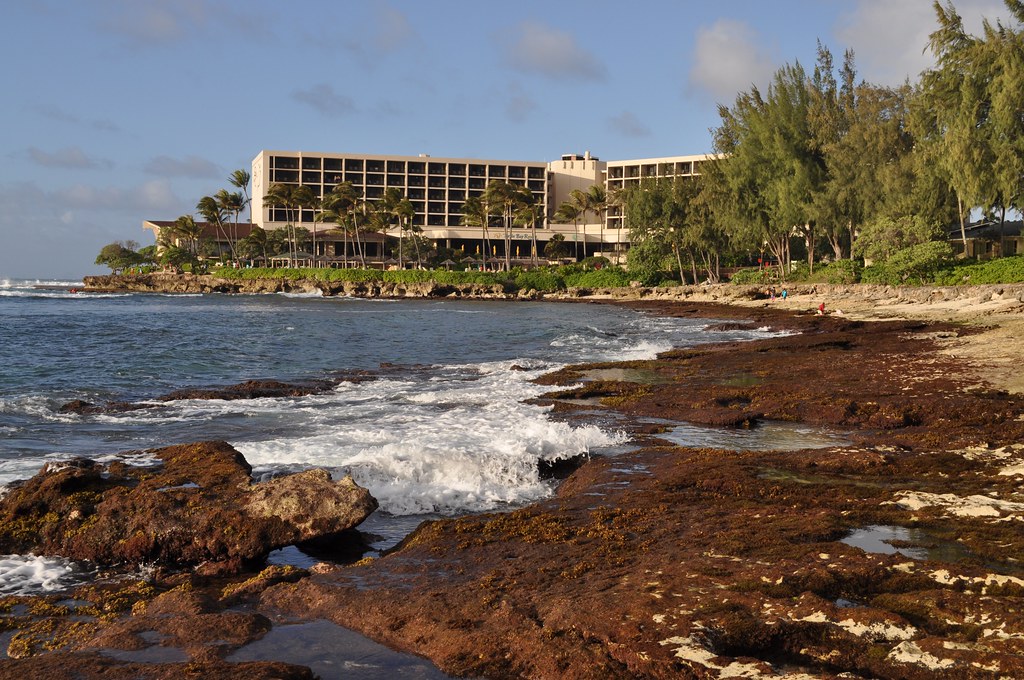 Turtle Bay Resort, view from the beach by the cottages