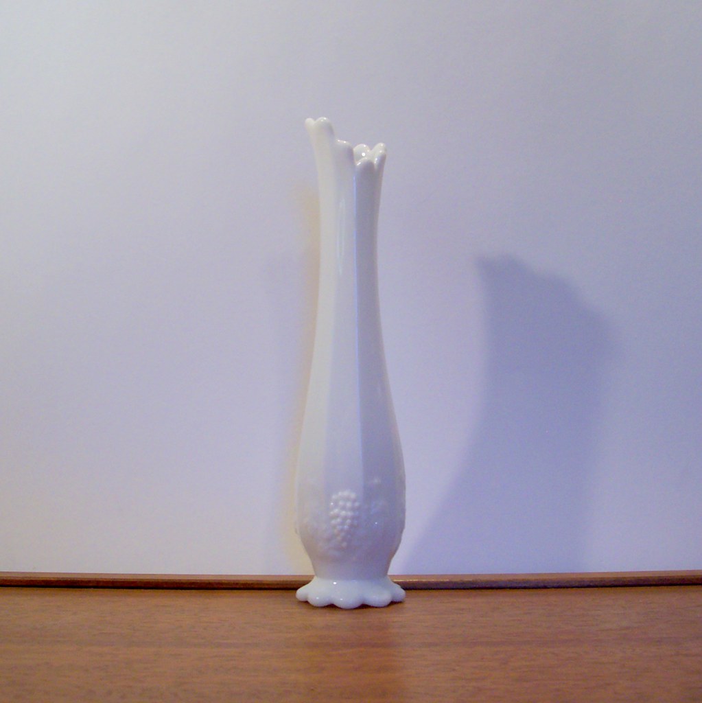 Westmoreland Milk Glass Vase Tall Swung Paneled Grape Pattern a photo