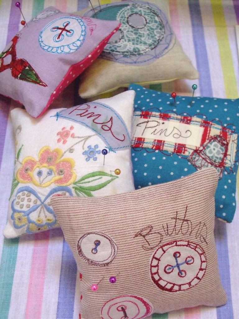 Pin Cushions Applique and machine embroidered pincushions Priscilla