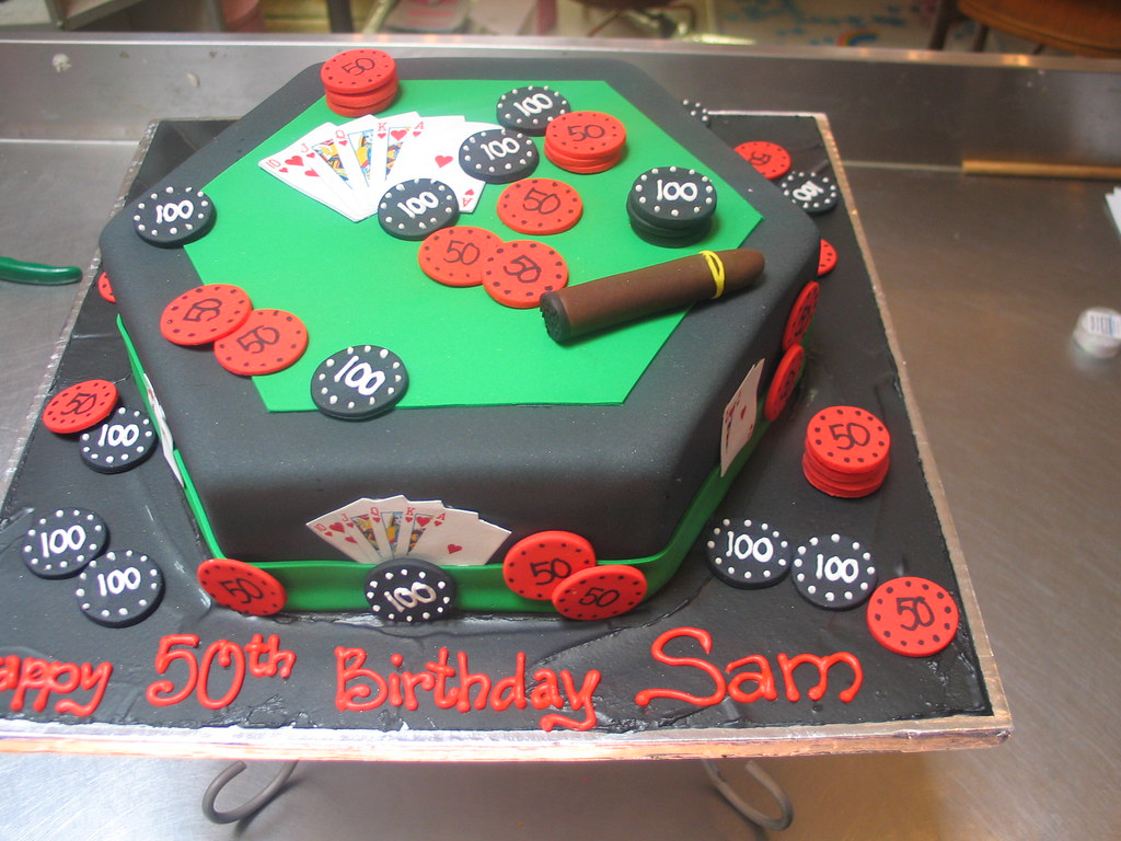 3D Poker Table cake with fondant poker chips & cigar a photo on
