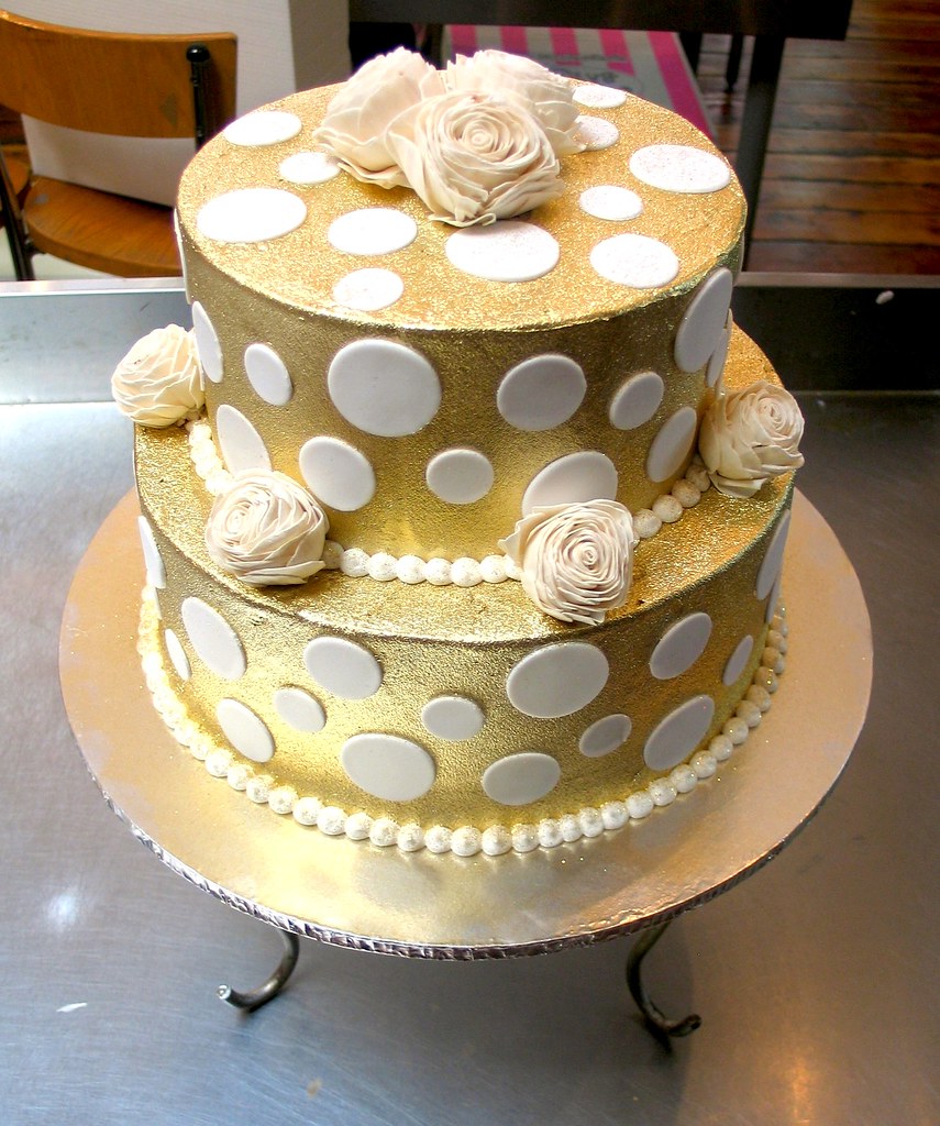 2tier Gold Wicked Chocolate wedding cake decorated with w