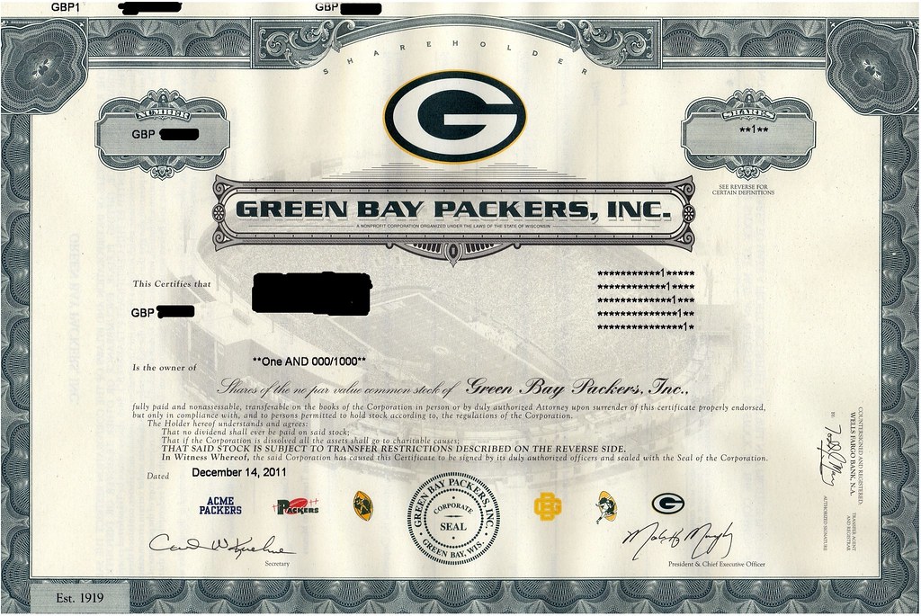 Green Bay Packers Stock Certificate Now part owner of the … Flickr