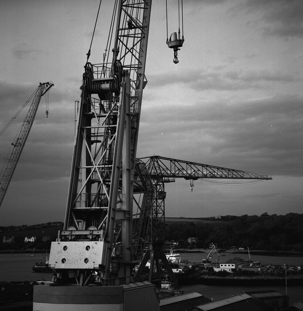 Falmouth Docks cranes Rolleiflex Tele, Kodak TriX, orange… Flickr