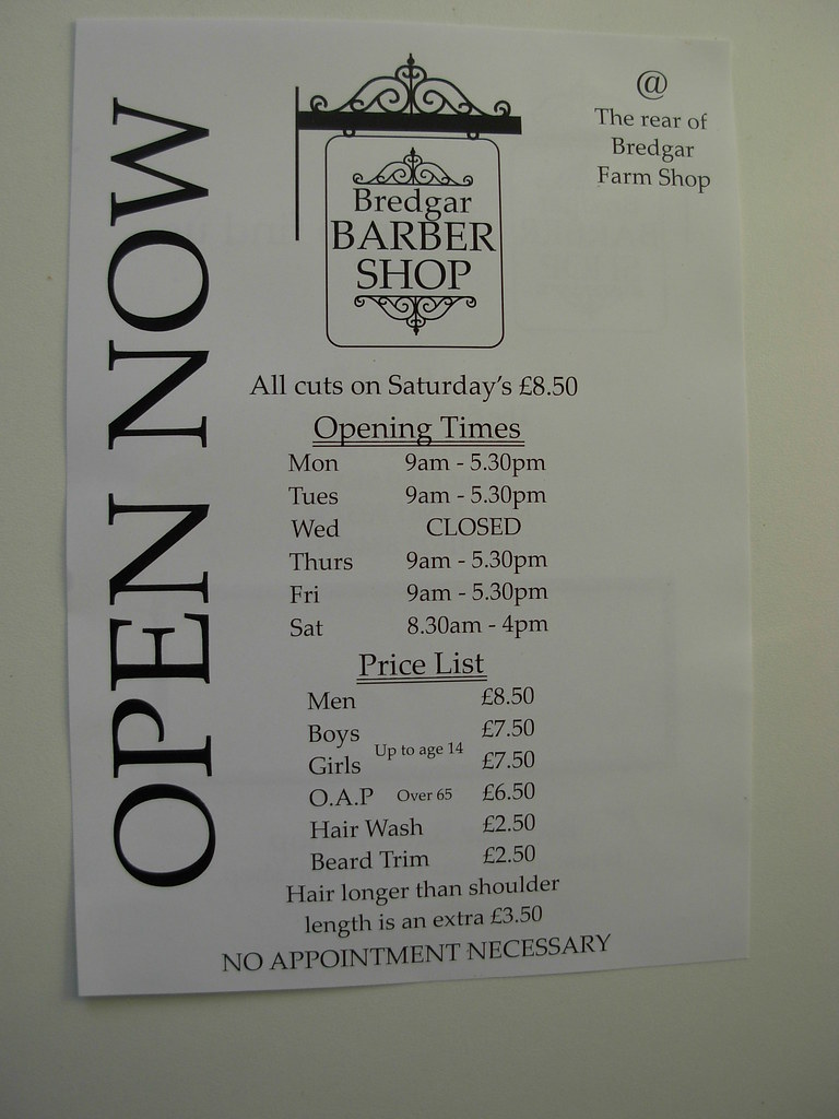 Bredgar Barber Shop Opening Times and Price List. Charles Abbott Flickr