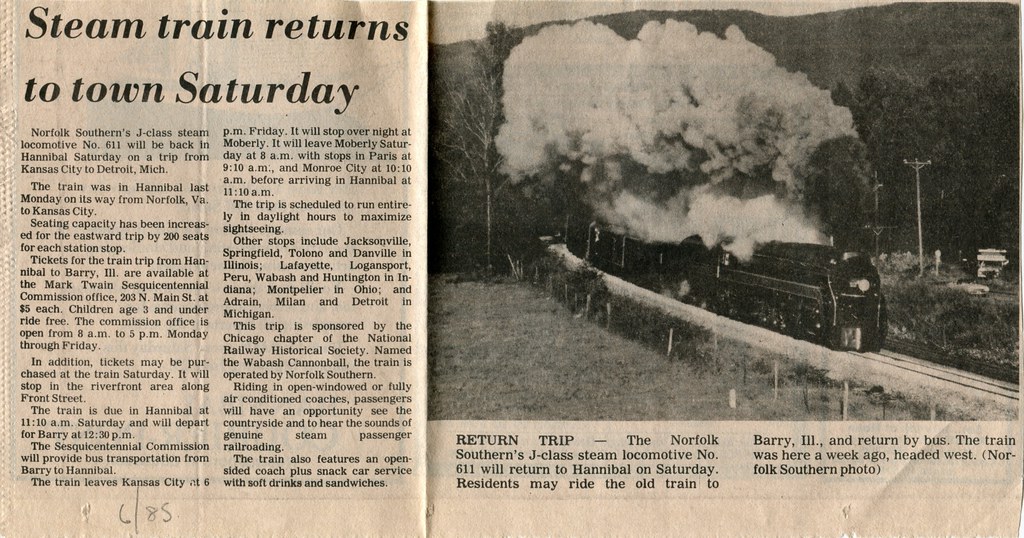 Norfolk Southern 611 JClass Steam Newspaper article from