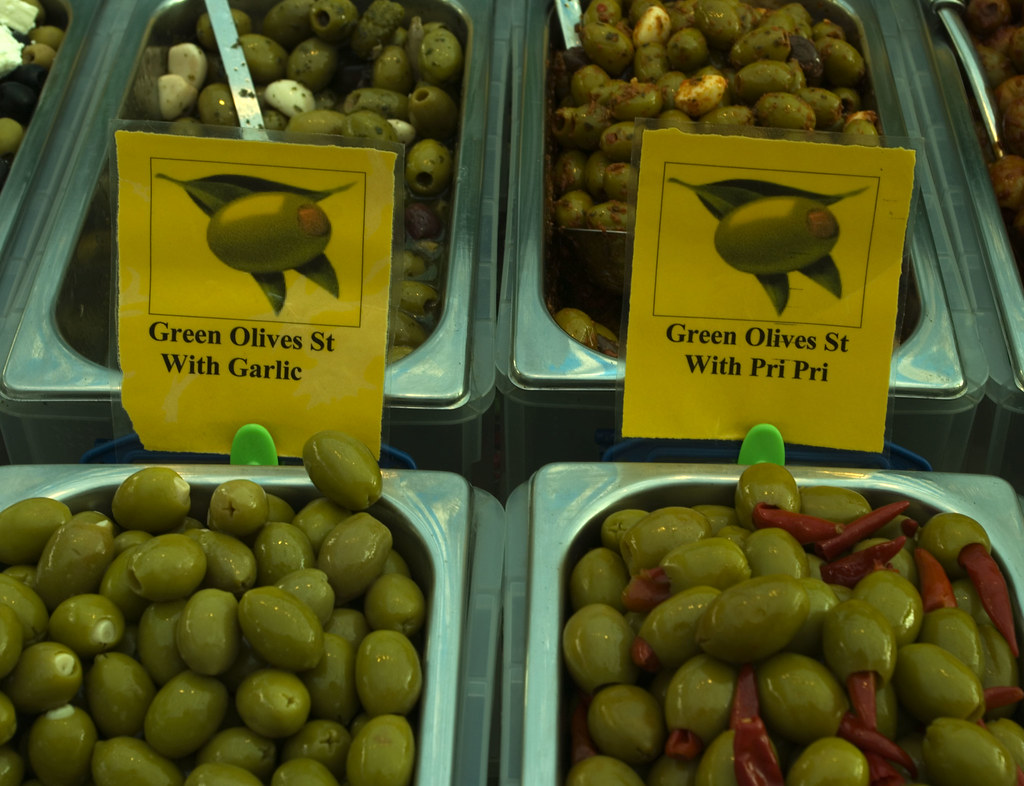 Green olives Market stall in Skipton Judith Yeats Flickr
